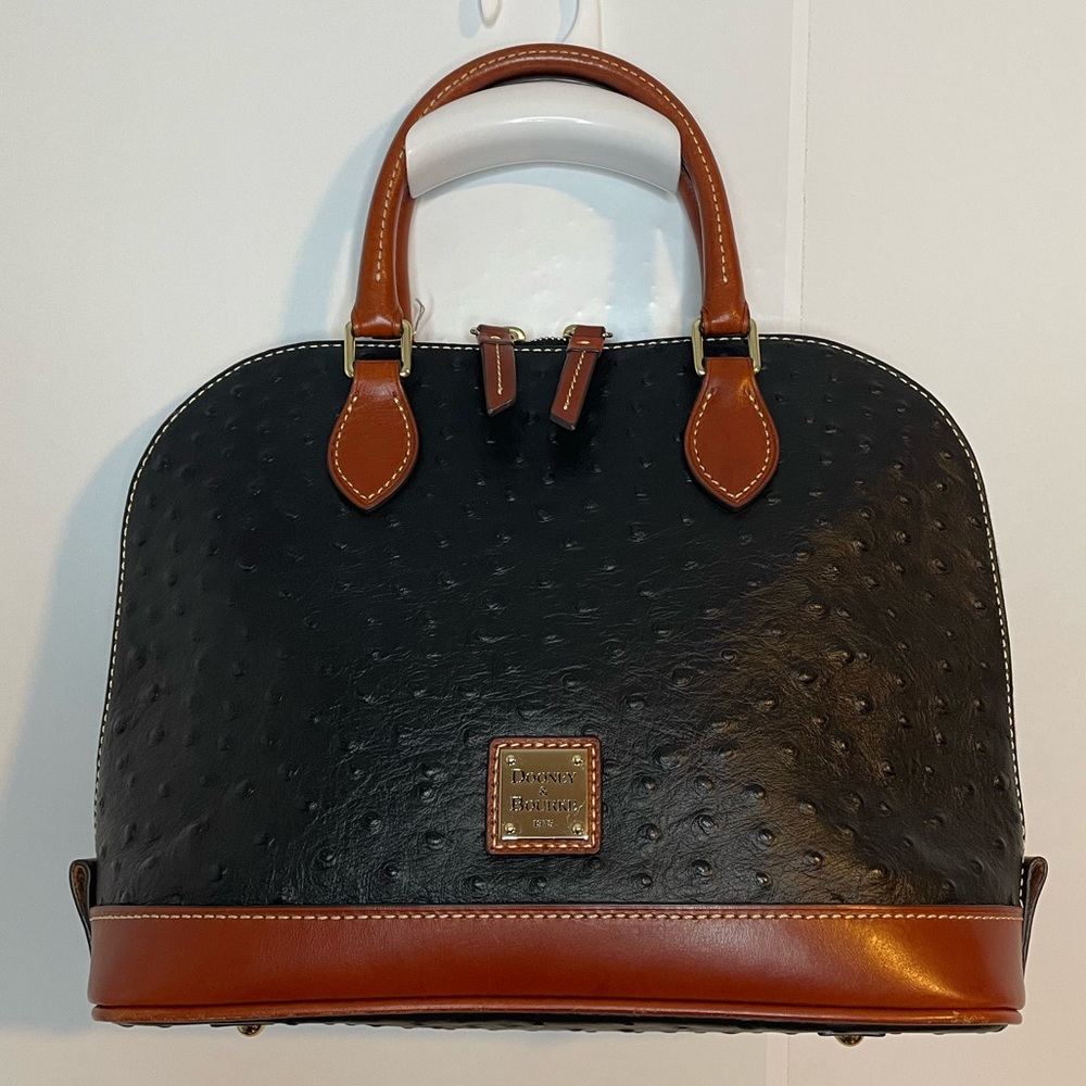 EUC Dooney & Bourke Dome Satchel Bag - Black Ostrich Leather